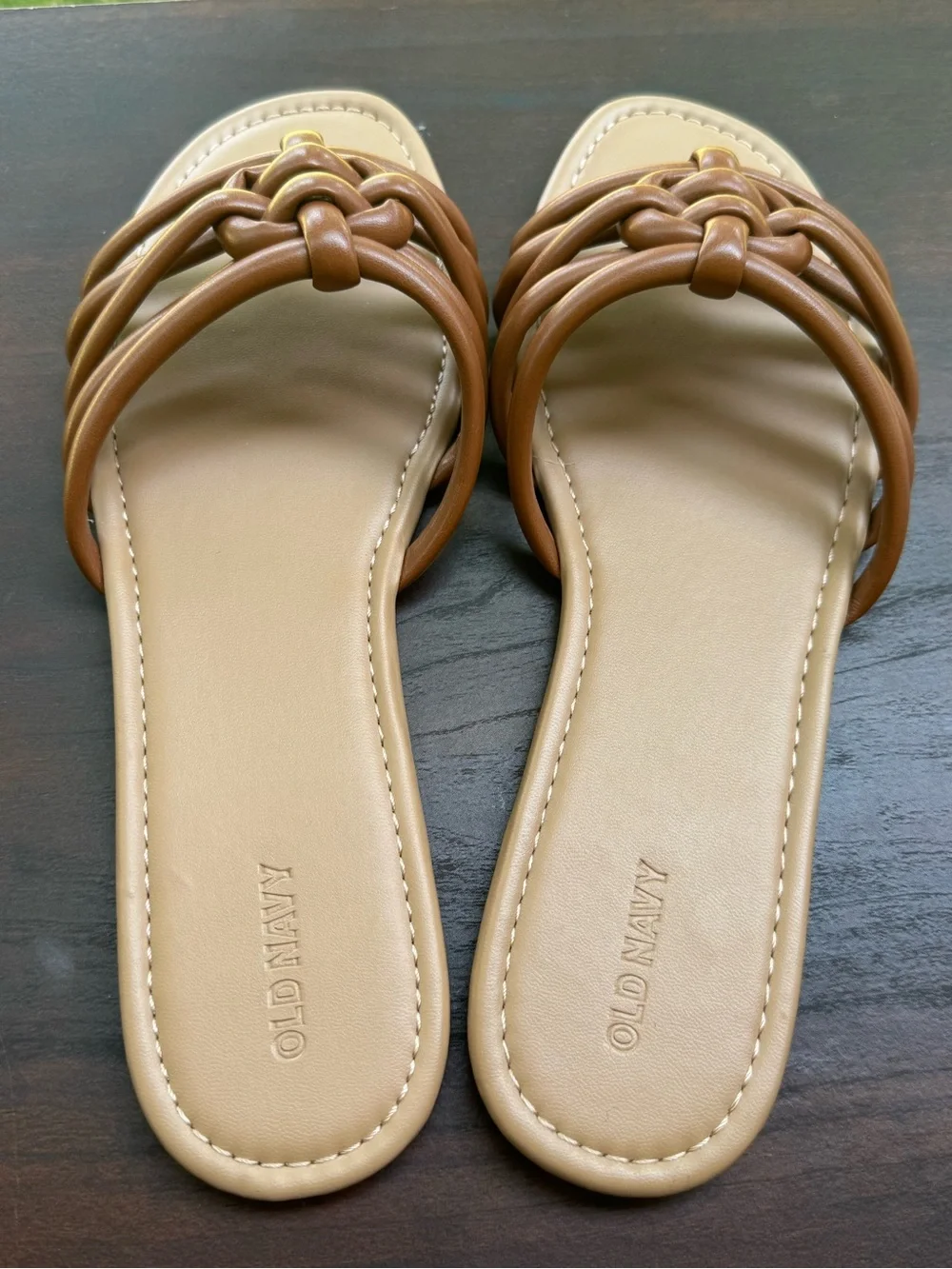 Old Navy Knotted Puff Slide Sandals NWOT Women’s Size 9.5 Brown